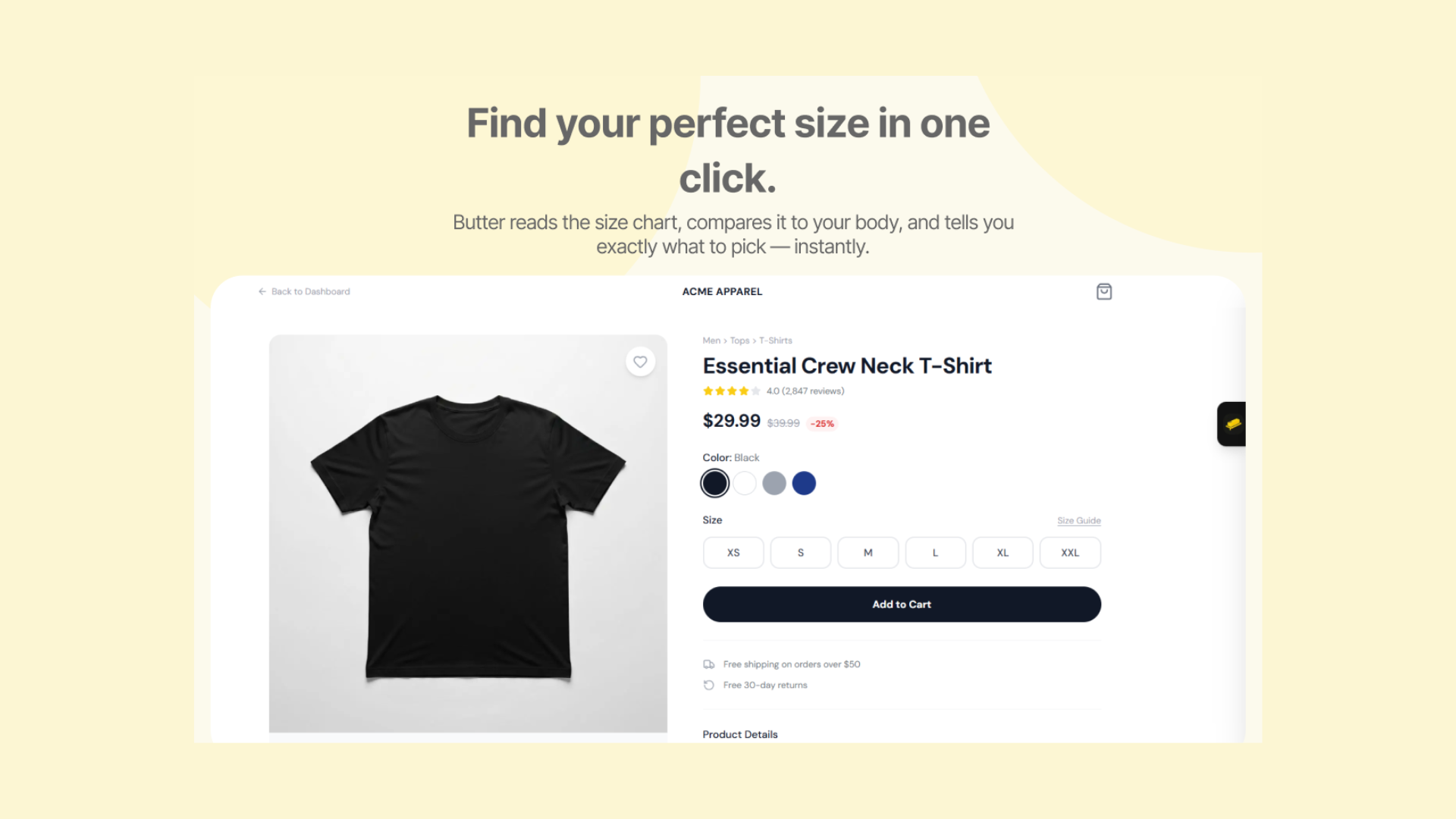 Butter – Smart Size Finder (Chrome Extension) screenshot 1